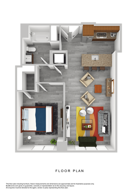 Floor plan for 1 bed, 1 bath, 745 sqft